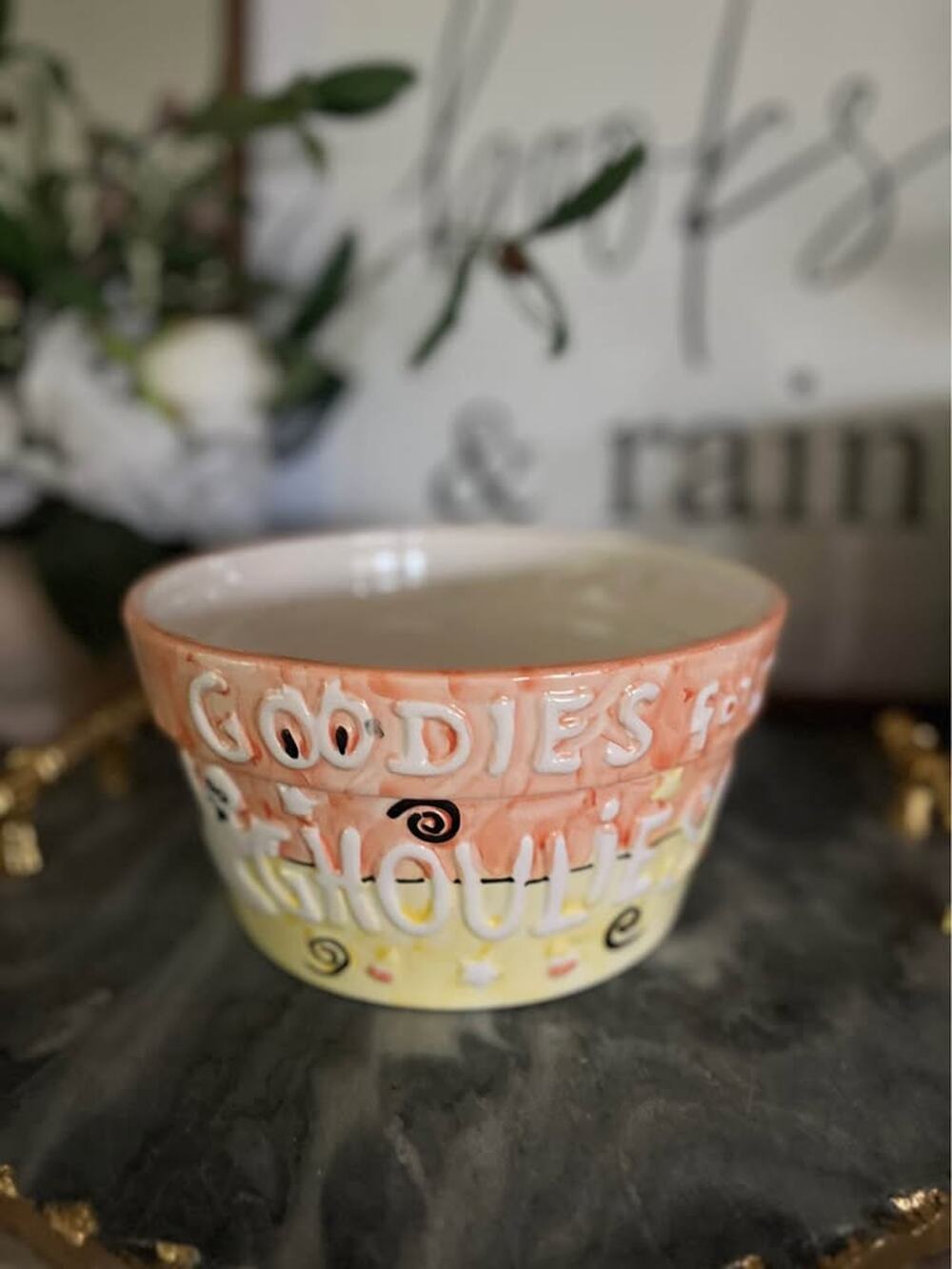 Vintage 90s Halloween Ceramic Food Candy Bowl Goodies for Ghoulies Ghosts Spooky